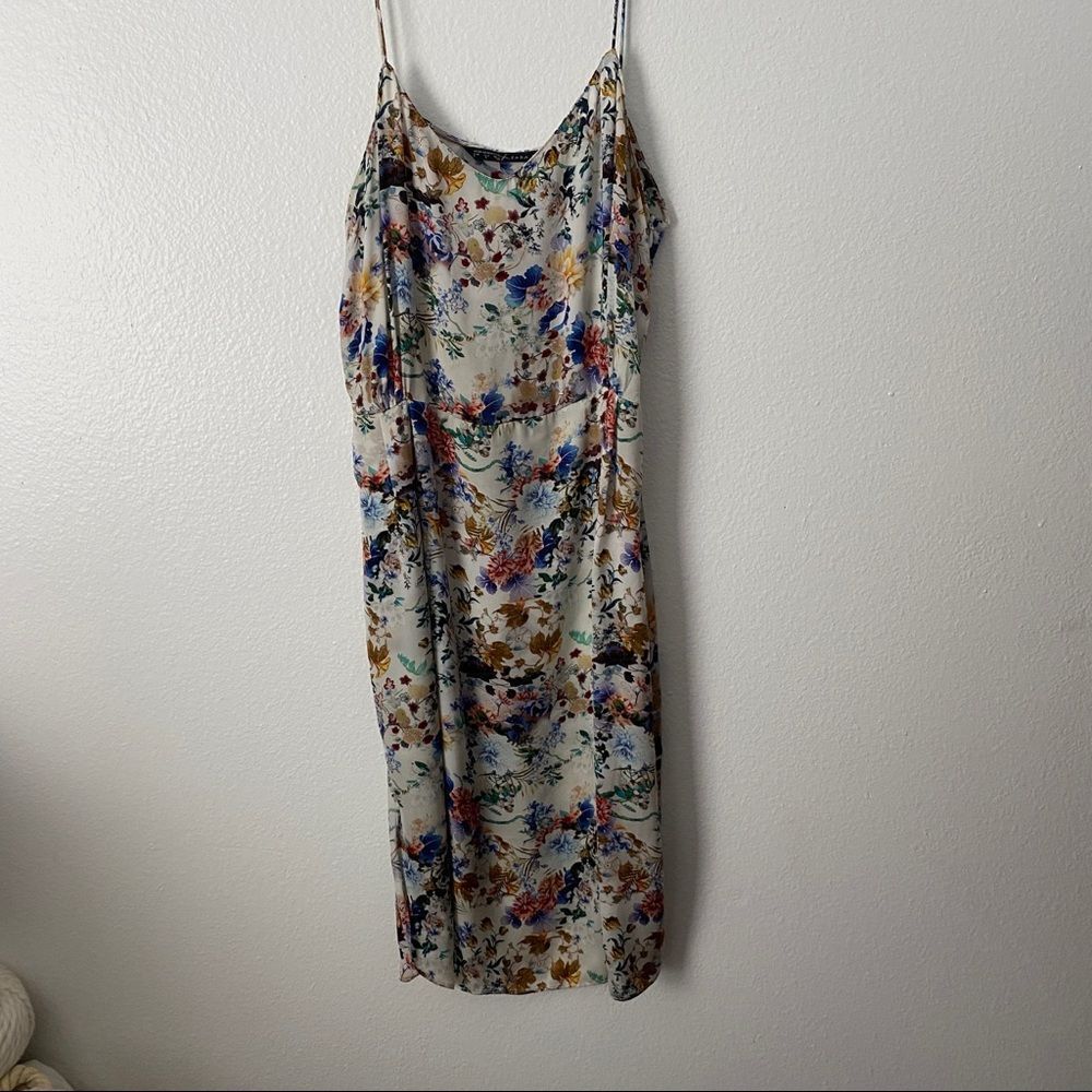 Zara Basic White & Multicolor Floral Satin Spaghe… - image 5